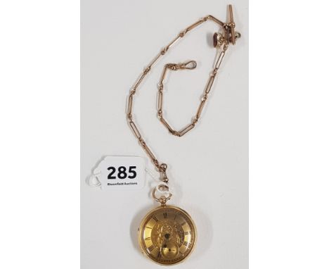 18CT GOLD OPEN FACE POCKET WATCH ON 9CT GOLD CHAIN