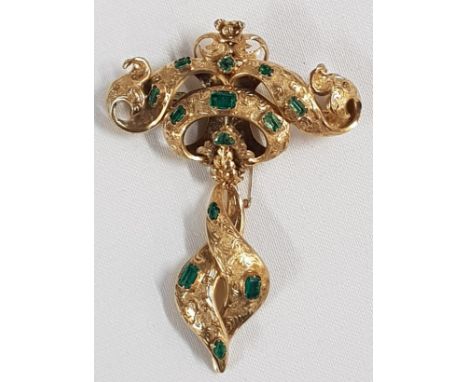 VICTORIAN 18CT GOLD &amp; EMERALD BROOCH