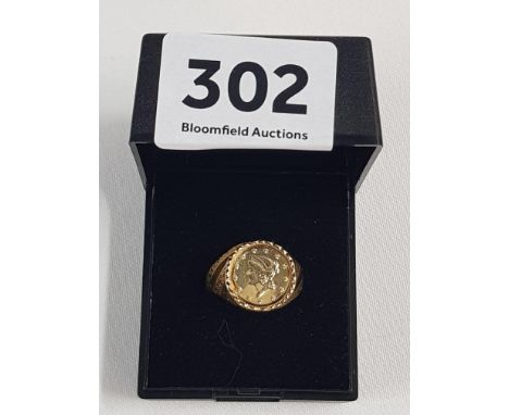 18CT GOLD RING WITH 1849 ONE DOLLAR COIN