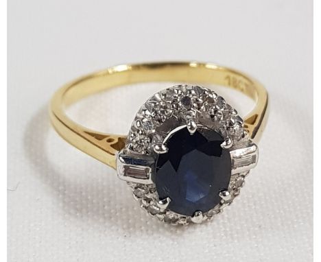 18CT GOLD SAPPHIRE &amp; DIAMOND RING