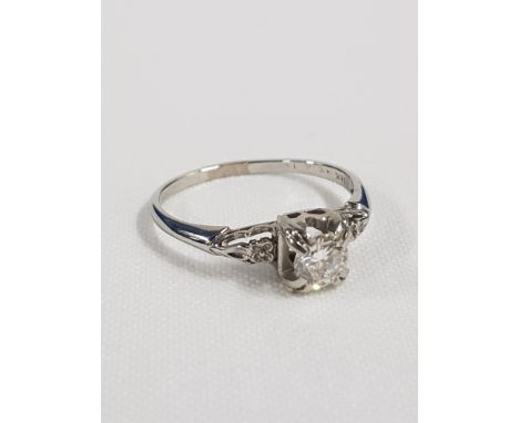18CT WHITE GOLD &amp; DIAMOND RING, SOLITAIRE DIAMOND IN CLAW SETTING. CARAT 0.40, COLOUR I, CLARITY SI2