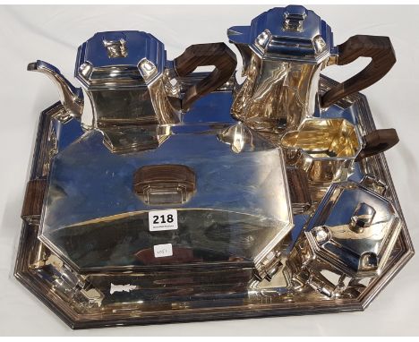 MAISON BLOCH-ESCHWEGE/LA MAISON ESCHWEGE, PARIS ART DECO TEA SERVICE TO INCLUDE TEAPOT, COFFEE POT, MILK, SUGAR, BISCUIT BARR