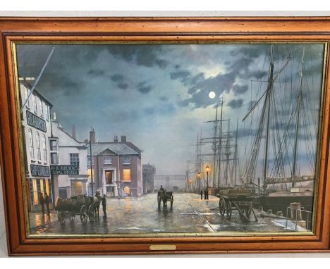 Pictures, Framed glazed print 'Poole Quay By Gaslight' by R Charman approximately 87 x 60cm