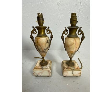 Vintage lighting, pair of alabaster and gilt metal urn shaped lamp bases each approximately 33cm high