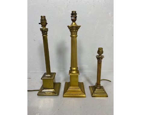 Vintage lighting ,Three table lamp bases of Corinthian column style , ranging from 28cm -48cm in hight 