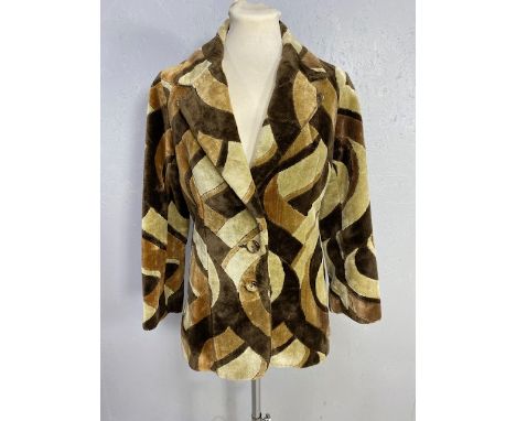 Vintage Clothing, 1960s-70s High Fashion  ladies Velvet jacket striking  patch design in brown tones, woven label, The Peacoc