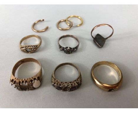 Scrap 9ct gold, selection of ring settings and earrings approximately 12.4g 4.8g Silver and 2.4g gold & Silver