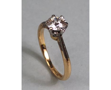 Solitaire diamond ring, approximately 3/4ct, set in 18ct yellow gold, approx size N and 3.5 g 