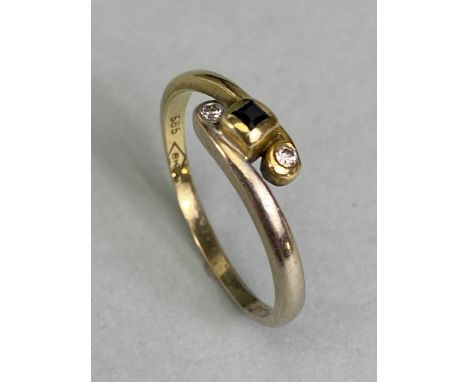 14ct Gold cross over ring set with diamonds size approx Q and 2.3g