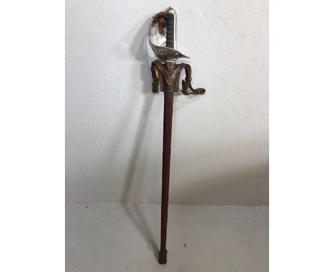 Military interest  British Officers Sword pattern 1897 the blade engraved for the Royal Marines ER11 contained in its leather