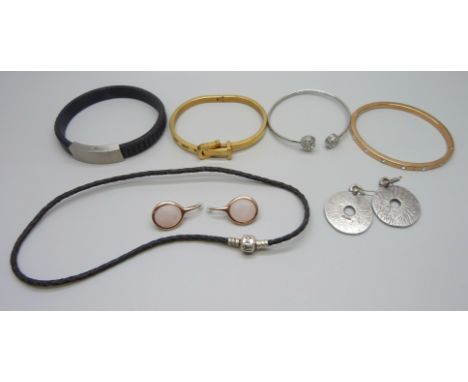 A collection of designer jewellery including Fossil, Skagen and Ciclon bracelets and earrings and a  Pandora necklace