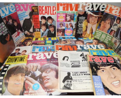 A collection of 1960s Rave magazines, featuring Beatles, Rolling Stones, etc.