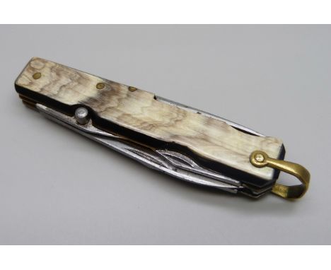 A multi-blade/tool pocket knife with horn handle, 'made in France'