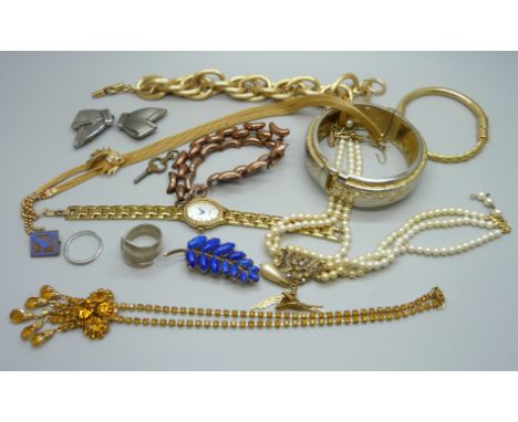 A collection of costume jewellery and a Rotary wristwatch 