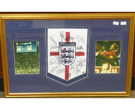 England football team; a 2002 Fifa World Cup team signed pennant, including Beckham, with Sportizus COA