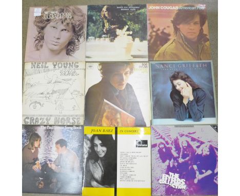 Fifteen rock/folk rock LP records, The Doors, Neil Young, Bob Dylan, etc.
