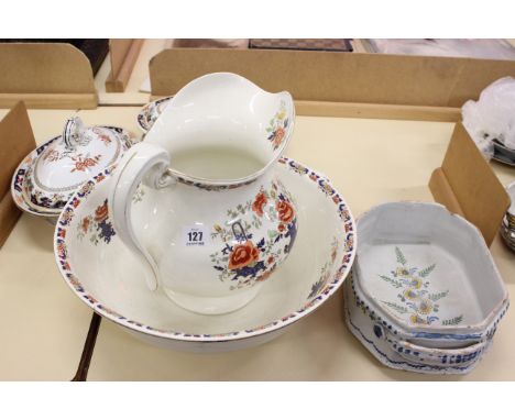 Two Minton tureens a Morley Fox & Co jug and basin, Quimper style dish etc 
