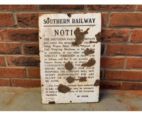 Southern Railway Notice, Original Vintage Enamel Sign Make: Contact AuctioneerModel: Contact AuctioneerYear: 0Mileage: 0VIN: 