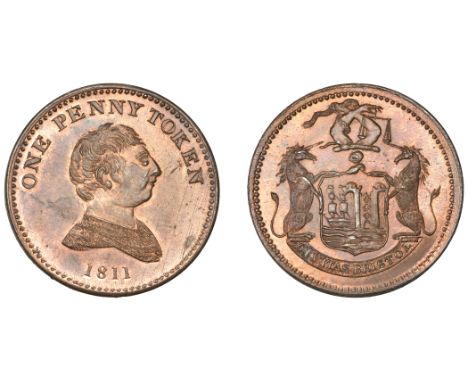 19th Century Tokens, GLOUCESTERSHIRE, Bristol, issuer uncertain, Halliday’s Penny, 1811, bust of George III right, rev. City 