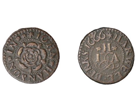 Harwell, John Hanson, Farthing, 1666, 0.80g/3h (N 81b, this piece; BW. 33). Fine, obverse better; the only issue for the town
