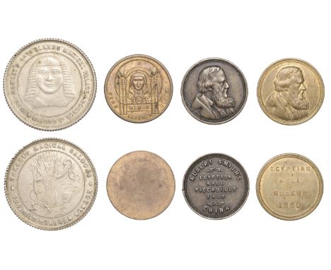 LONDON, High Holborn, Hamley’s Magical Saloons, nickel, 31mm (cf. DNW T15, 738); Piccadilly, Egyptian Hall, Albert Smith, fir