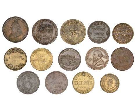 Borough of Barnet: Hendon, Old Welsh Harp, W[illiam] Warner, zinc Ninepence, copper Twelve Pence, both 28mm (Hayes 1a, 1b); B