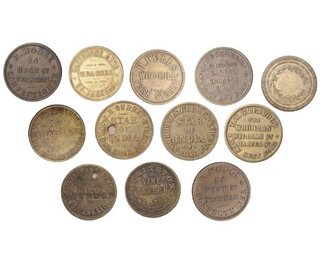 Borough of Southwark: Bankside, Watermans Arms, W[illiam] Barnes, brass Twopences by Smith (2), both 27mm, one countermarked 