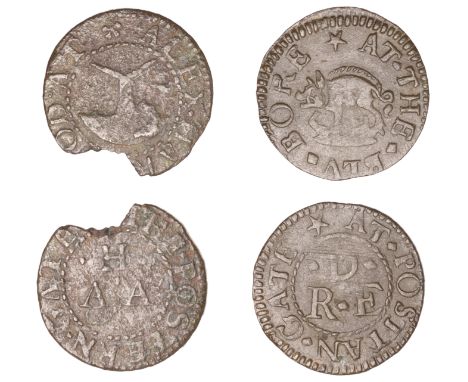 17th Century Tokens, LONDON, Postern Gate [Great Tower Hill], R.E.D. at the blv bore, Farthing, 0.90g/6h (N 8478; BW. 2263); 