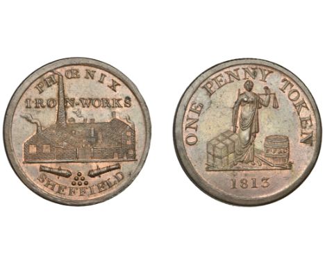 19th Century Tokens, YORKSHIRE, Sheffield, Longden & Gregory [Phoenix Ironworks], Penny, 1813, frontal elevation of ironworks