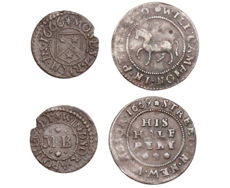 Windsor, Moses Bruch, Farthing, 1666, 0.92g/12h (N 248; BW. 165); Will Campion, Halfpenny, 1669, 1.17g/6h (N 258; BW. 167) [2