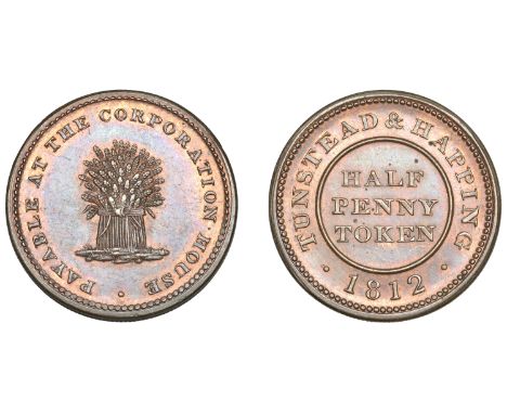 19th Century Tokens, NORFOLK, Tunstead and Happing, Corporation House, Halfpenny, 1812, legend around value, rev. wheatsheaf,