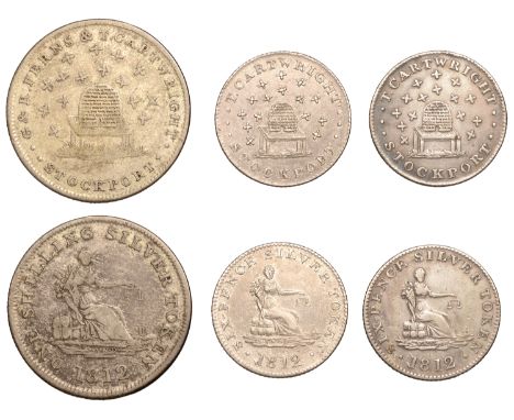 CHESHIRE, Stockport, Thomas Cartwright, George and Ralph Ferns, Shilling, 1812, 4.63g/6h (D 6), Sixpences, 1812 (2), 2.08g/6h