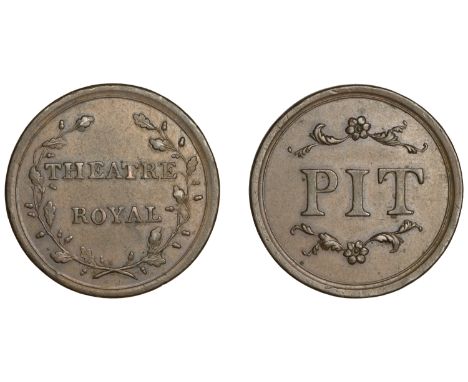 LONDON, Drury Lane, Theatre Royal, copper, theatre royal within oak-wreath, rev. pit between sprays of flowers and leaves, 32