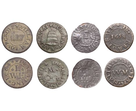 Reading, William Lovegrove, Farthing, 1664, 1.57g/9h (N 163; BW. 94); Tho. Machin, Farthing, 0.54g/3h (N 164; BW. 95); Willia