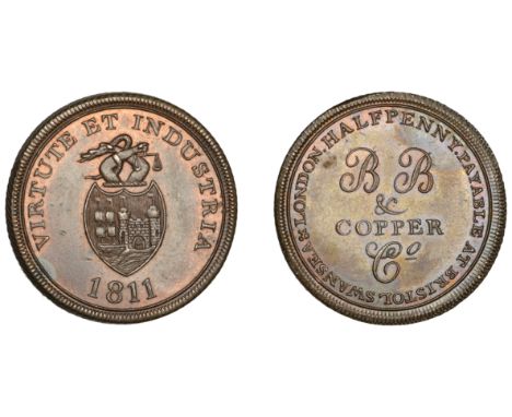 19th Century Tokens, GLOUCESTERSHIRE, Bristol, Bristol Brass & Copper Co, Halfpenny, 1811, arms and crest, rev. value around 