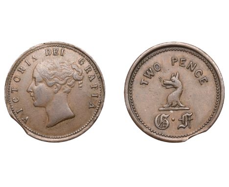 Miscellaneous Tokens and Checks, Co DUBLIN, uncertain location, G.F., copper Twopence by Parkes [1855-60], 21mm (Rice 147; To