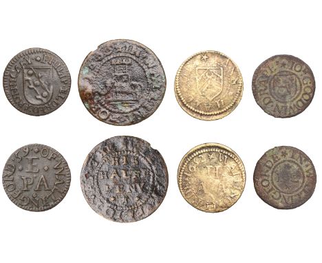 Wallingford, Philip Eldred, Farthing, [16]59, 1.10g/9h (N 209, this piece; BW. 133); William Eliot, Halfpenny, 1669, 1.61g/12