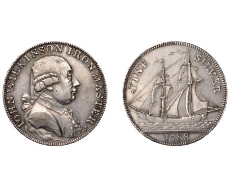 SHROPSHIRE, Willey and Snedshill, John Wilkinson, Three Shillings and Sixpence, 1788, in silver, bust right, rev. barge saili