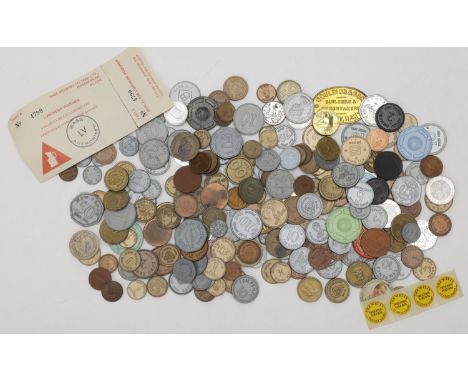 Miscellaneous Tokens and Checks, Model and educational money, etc (approx. 220), mostly non-metallic [Lot]. Many extremely fi