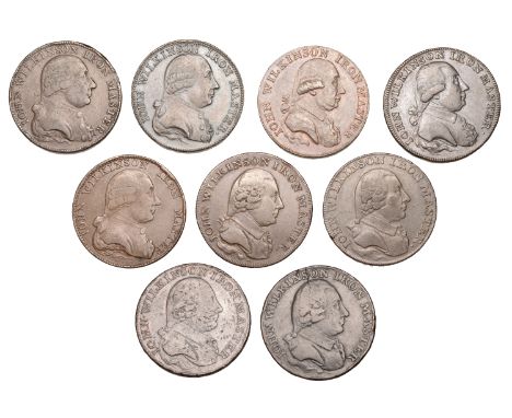 SHROPSHIRE, Willey and Snedshill, John Wilkinson, Halfpence (9), 1787, 14.25g/12h (DH 368), 1788 (3), 14.00g/12h (DH 336), 14