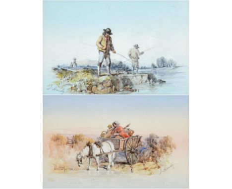 James Hardy Jr. (1801-1889) The Anglers Signed, pencil and watercolour heightened with white, together with a further compani