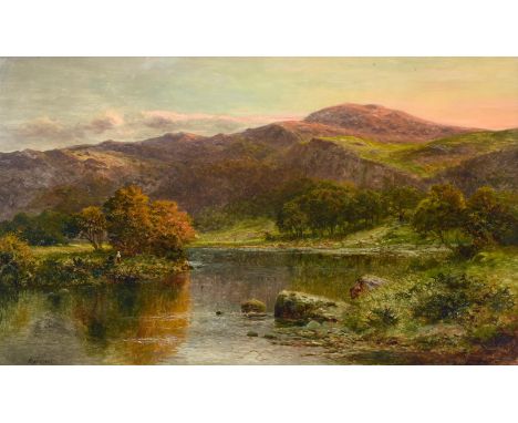 Daniel Sherrin (1868-1940) Figures in an extensive lakeland landscape Signed, oil on canvas, 74.5cm by 126cm  See illustratio