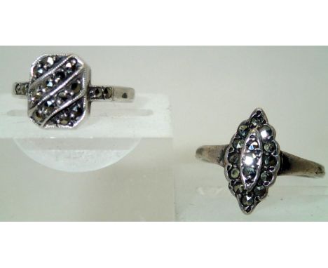 Two vintage silver marcasite rings sizes K and M/N. P&amp;P group 1 (£16 for the first item and £1.50 for subsequent items) 