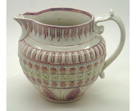 Sunderland Lustre early jug of large proportions, H: 17 cm with damage to spout. P&amp;P group 1 (£16 for the first item and 
