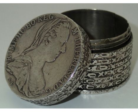 Silver screw top pot made from ten Marie Theresa coins 108g. P&amp;P group 1 (£16 for the first item and £1.50 for subsequent