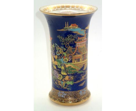 Carlton Ware cylindrical vase with chinoiserie enamelled and gilt decoration, H: 15 cm. P&P group 1 (£16 for the first item a