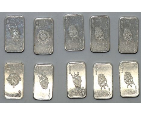 Ten 1g fine silver Playing Card bars. P&amp;P group 1 (£16 for the first item and £1.50 for subsequent items) 