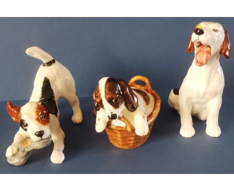 Three Royal Doulton Dogs to include :Character Dog Yawning - HN1099 in gloss - 4". Character Dog With Slipper - HN2654 in glo