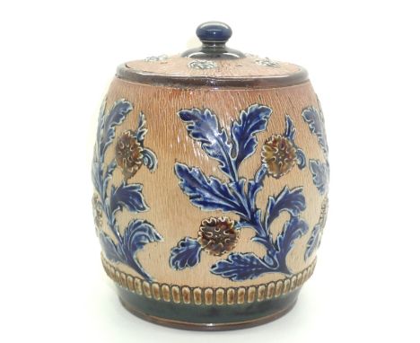Doulton Lambeth tobacco jar, model no. 2533, signed EA (Elizabeth Atkins). P&P group 2 (£20 for the first item and £2.50 for 