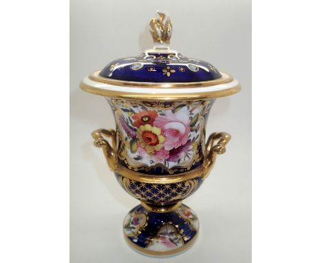 Presumed Rockingham covered twin handled floral decorated vase H: 23 cm. P&P group 2 (£20 for the first item and £2.50 for su